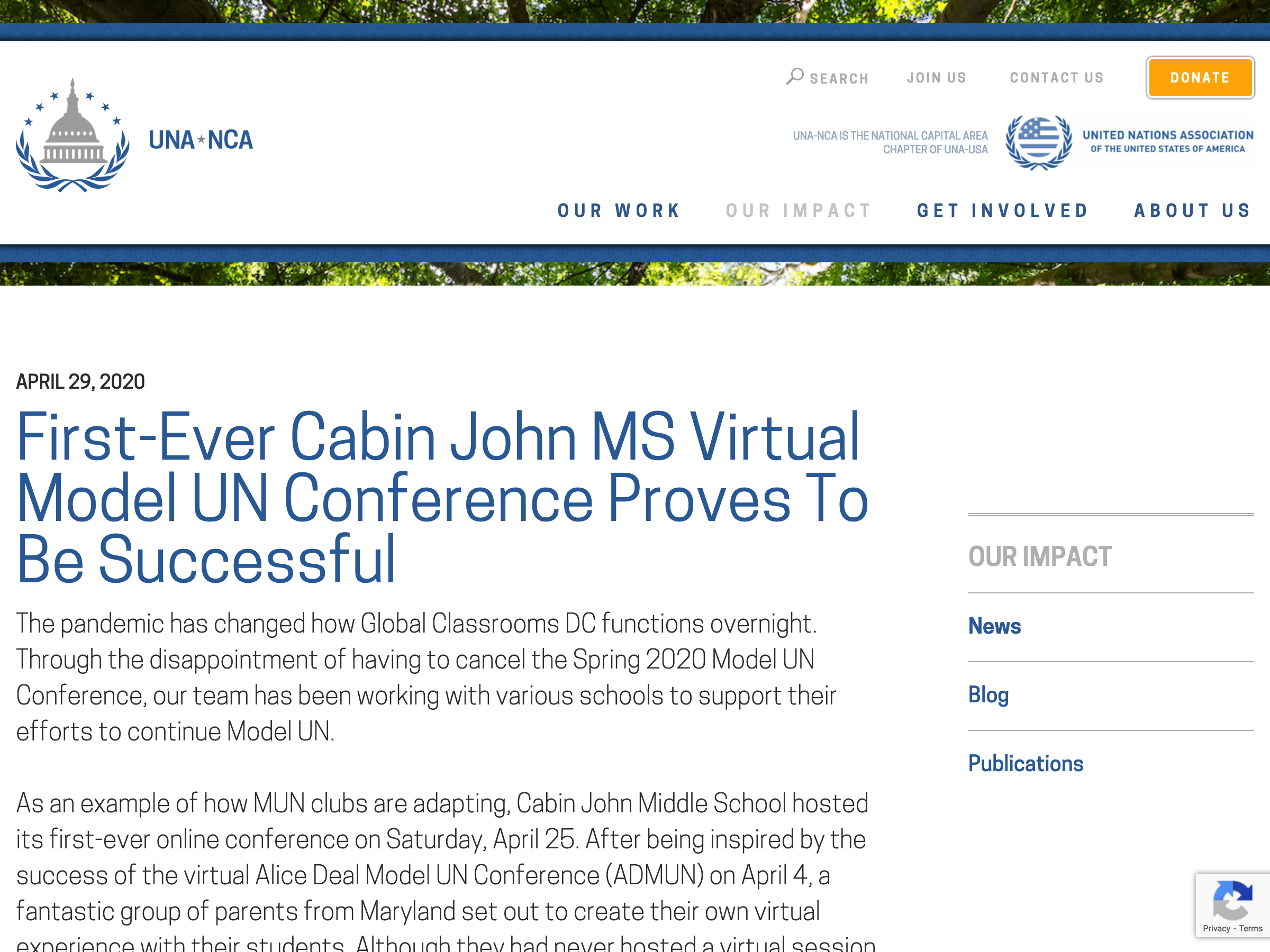 First-Ever Cabin John MS Virtual Model UN Conference Proves To Be Successful