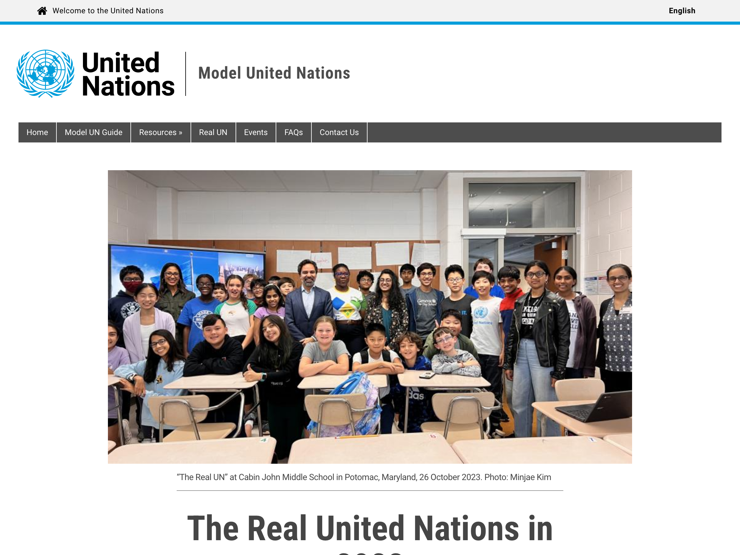 “The Real UN” at Cabin John Middle School